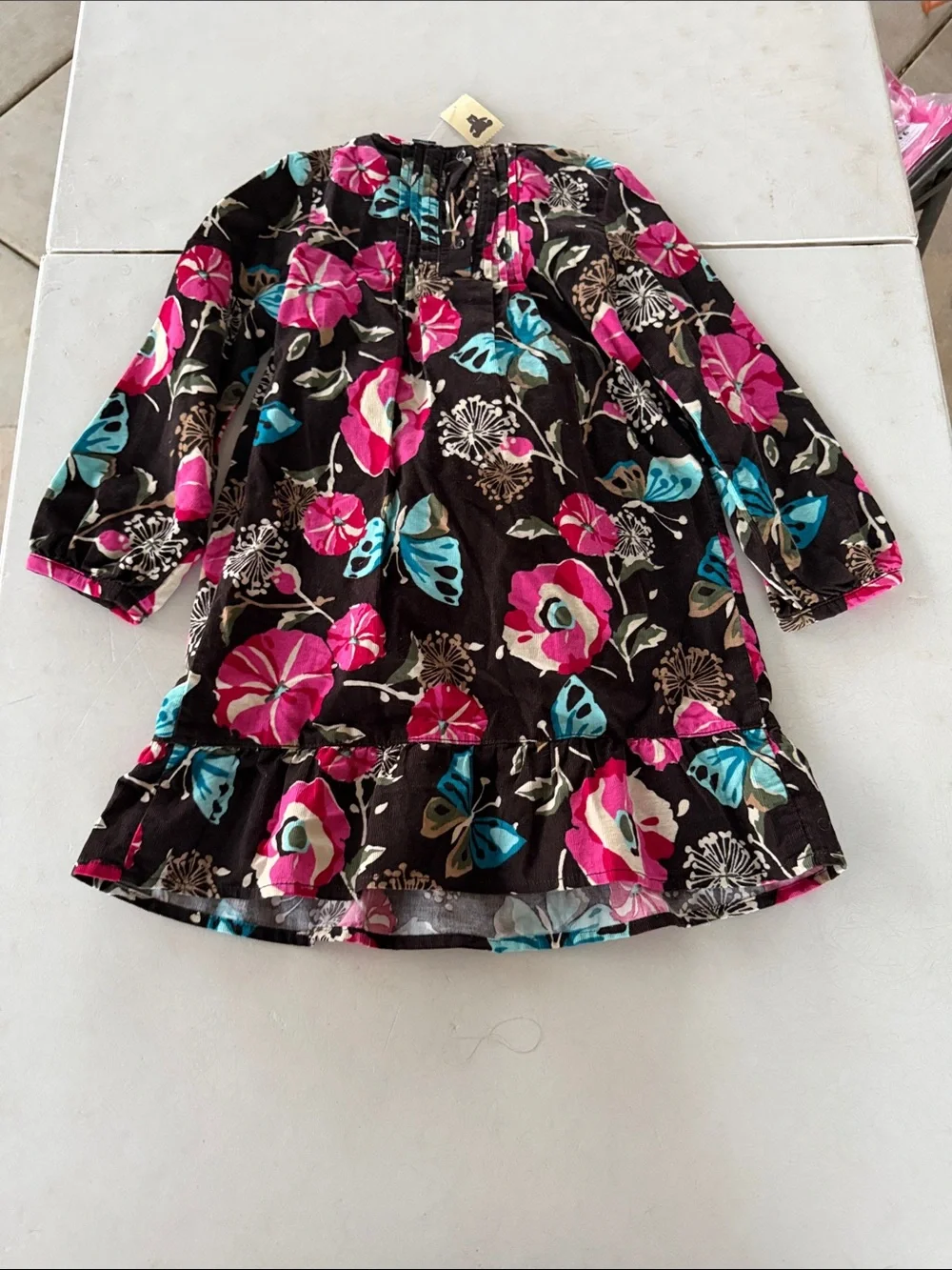 NWT BabyGAP Brown Dress with Pink Floral & Aqua Butterfly Print